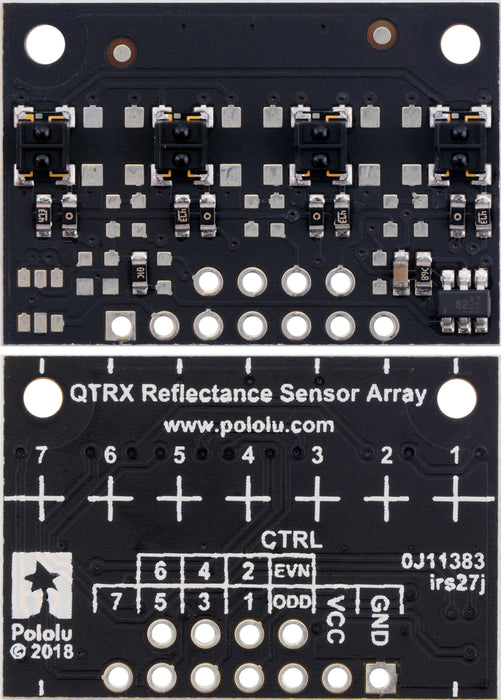 QTRX-MD-04A Reflectance Sensor Array: 4-Channel, 8mm Pitch, Analog Output, Low Current