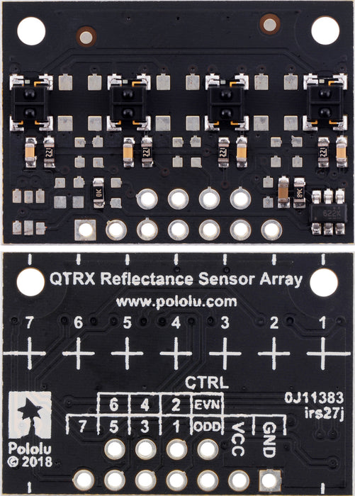 QTRX-MD-04RC Reflectance Sensor Array: 4-Channel, 8mm Pitch, RC Output, Low Current