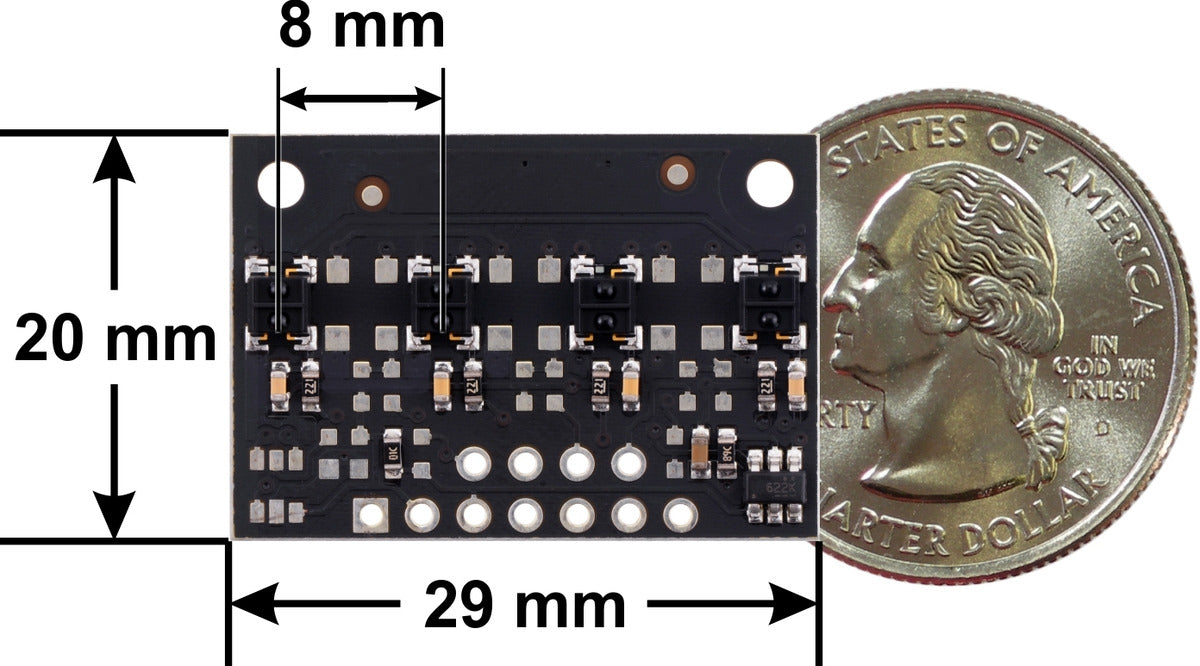 QTRX-MD-04RC Reflectance Sensor Array: 4-Channel, 8mm Pitch, RC Output, Low Current