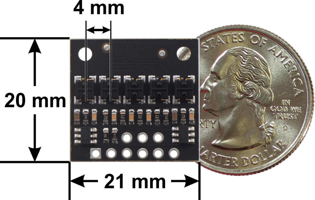 QTRX-HD-05RC Reflectance Sensor Array: 5-Channel, 4mm Pitch, RC Output, Low Current