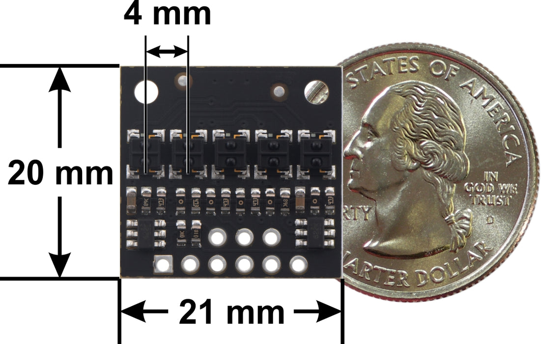 QTRX-HD-05A Reflectance Sensor Array: 5-Channel, 4mm Pitch, Analog Output, Low Current