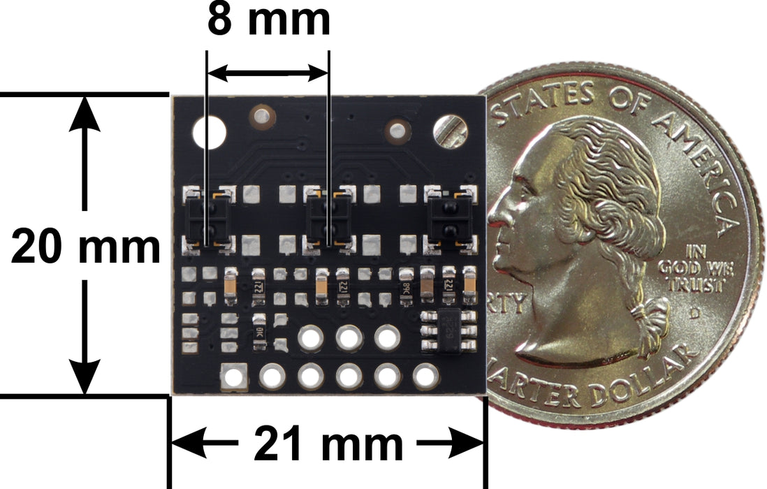 QTRX-MD-03RC Reflectance Sensor Array: 3-Channel, 8mm Pitch, RC Output, Low Current