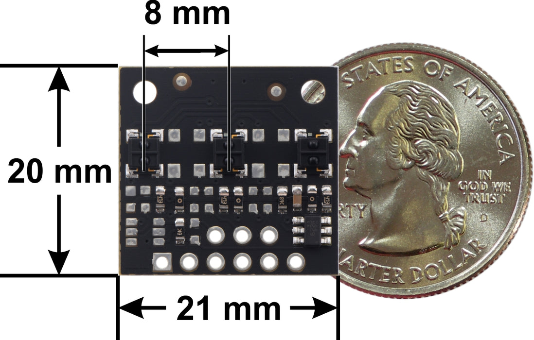 QTRX-MD-03A Reflectance Sensor Array: 3-Channel, 8mm Pitch, Analog Output, Low Current