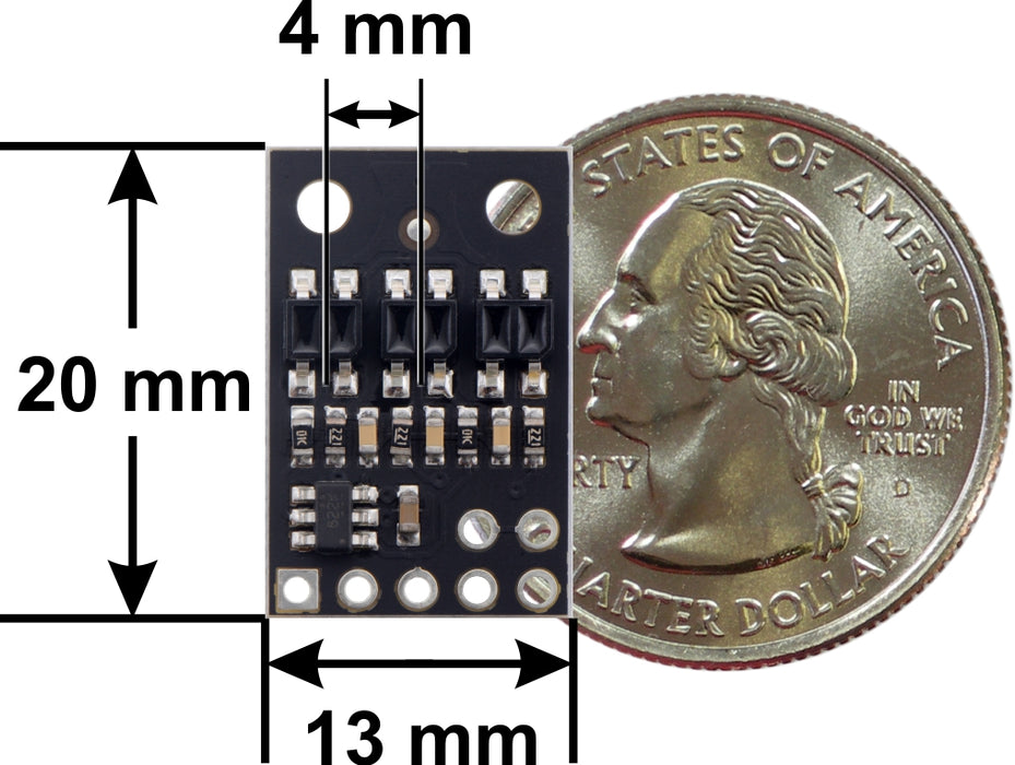 QTR-HD-03RC Reflectance Sensor Array: 3-Channel, 4mm Pitch, RC Output