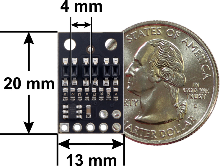 QTR-HD-03A Reflectance Sensor Array: 3-Channel, 4mm Pitch, Analog Output