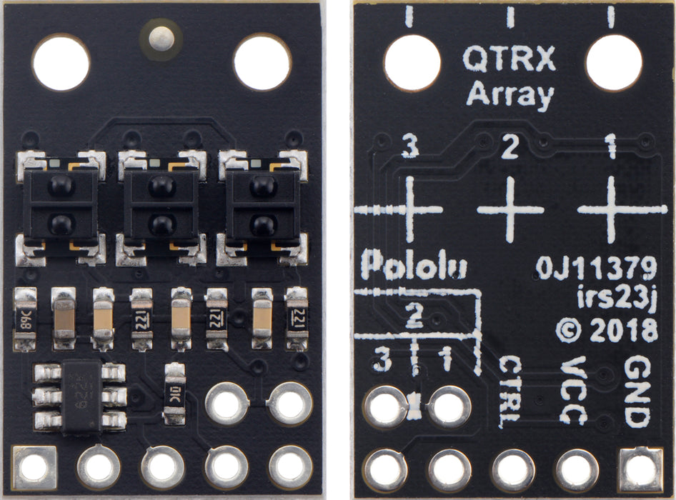 QTRX-HD-03RC Reflectance Sensor Array: 3-Channel, 4mm Pitch, RC Output, Low Current