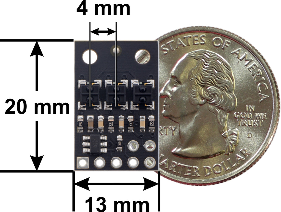 QTRX-HD-03RC Reflectance Sensor Array: 3-Channel, 4mm Pitch, RC Output, Low Current