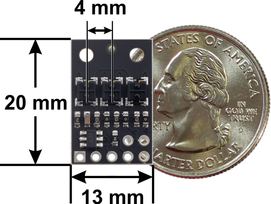 QTRX-HD-03A Reflectance Sensor Array: 3-Channel, 4mm Pitch, Analog Output, Low Current