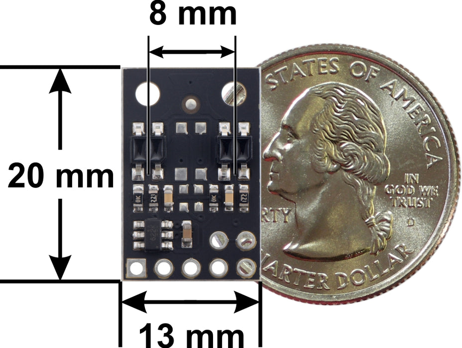 QTR-MD-02RC Reflectance Sensor Array: 2-Channel, 8mm Pitch, RC Output