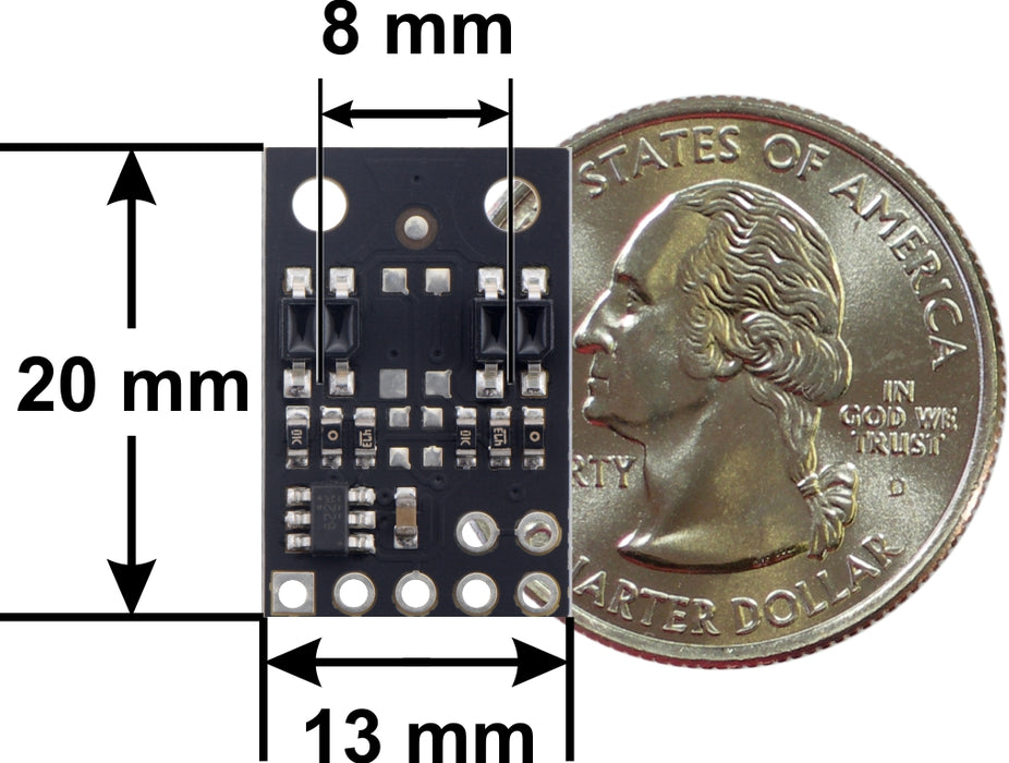 QTR-MD-02A Reflectance Sensor Array: 2-Channel, 8mm Pitch, Analog Output 