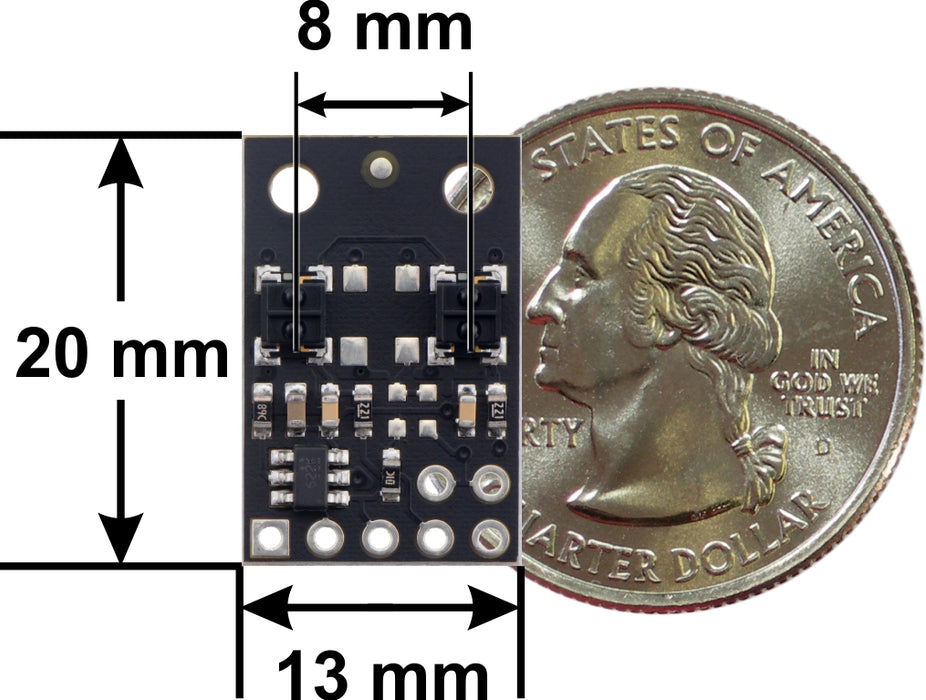 QTRX-MD-02RC Reflectance Sensor Array: 2-Channel, 8mm Pitch, RC Output, Low Current 