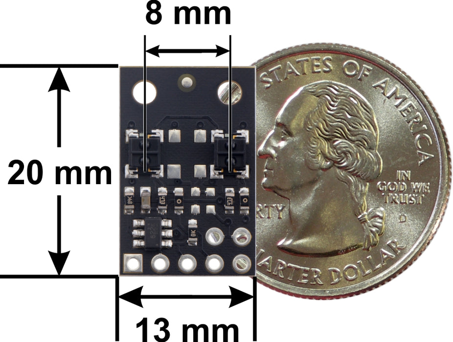 QTRX-MD-02A Reflectance Sensor Array: 2-Channel, 8mm Pitch, Analog Output, Low Current