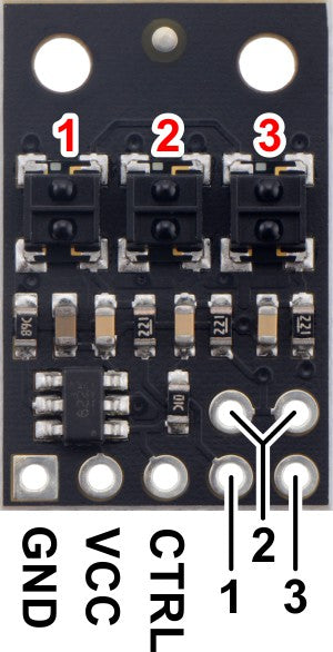 QTRX-HD-03RC Reflectance Sensor Array: 3-Channel, 4mm Pitch, RC Output, Low Current