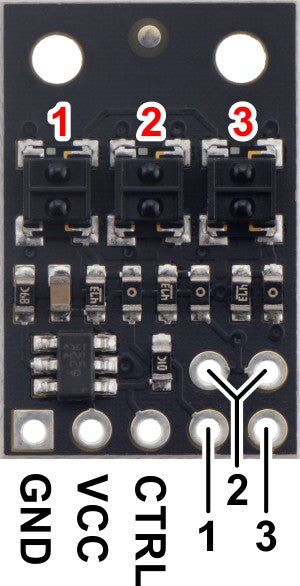 QTRX-HD-03A Reflectance Sensor Array: 3-Channel, 4mm Pitch, Analog Output, Low Current