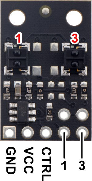 QTRX-MD-02A Reflectance Sensor Array: 2-Channel, 8mm Pitch, Analog Output, Low Current