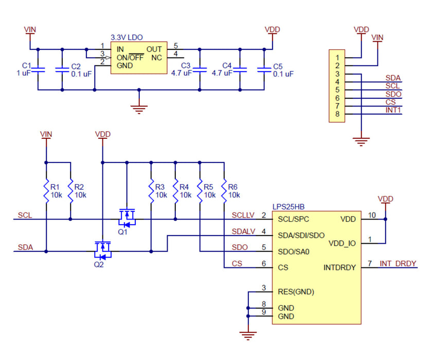 LPS25HB Pressure/Altitude Sensor Carrier with Voltage Regulator
