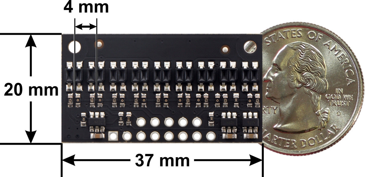 QTR-HD-09A Reflectance Sensor Array: 9-Channel, 4mm Pitch, Analog Output