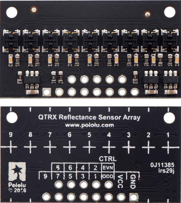 QTRX-HD-09RC Reflectance Sensor Array: 9-Channel, 4mm Pitch, RC Output, Low Current