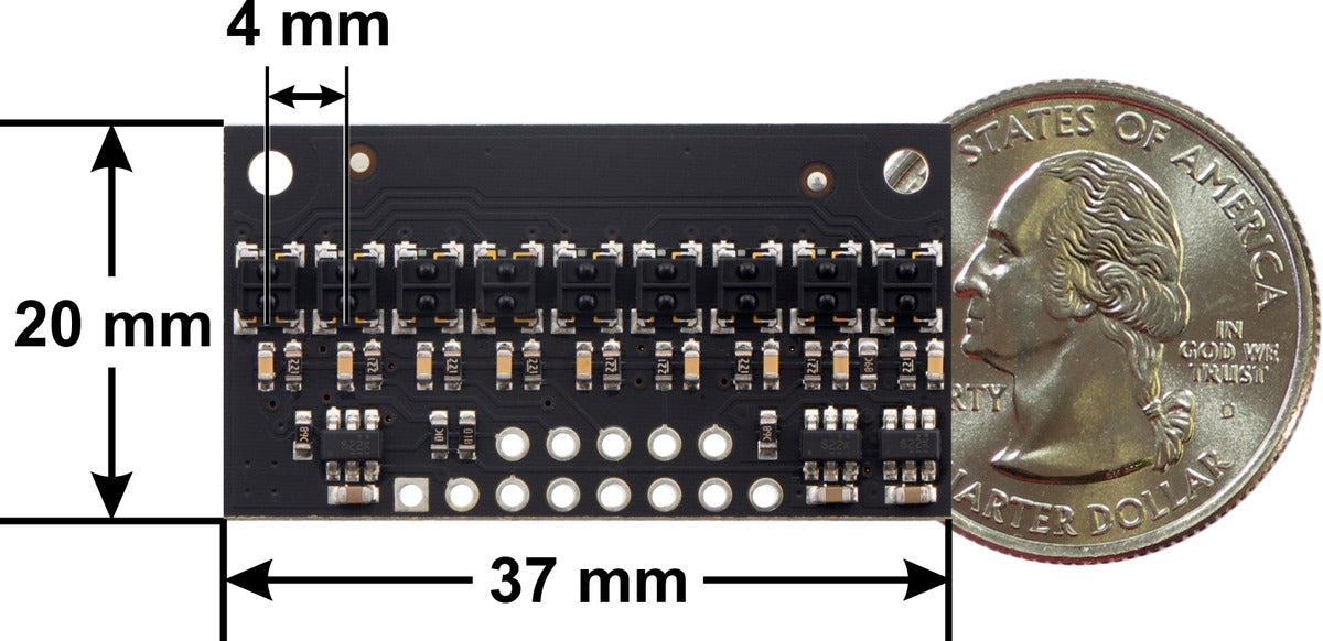 QTRX-HD-09RC Reflectance Sensor Array: 9-Channel, 4mm Pitch, RC Output, Low Current