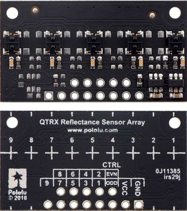 QTRX-MD-05RC Reflectance Sensor Array: 5-Channel, 8mm Pitch, RC Output, Low Current