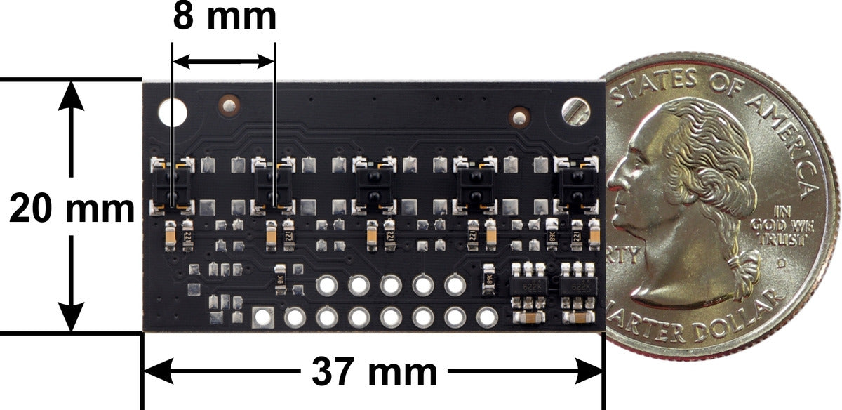 QTRX-MD-05RC Reflectance Sensor Array: 5-Channel, 8mm Pitch, RC Output, Low Current