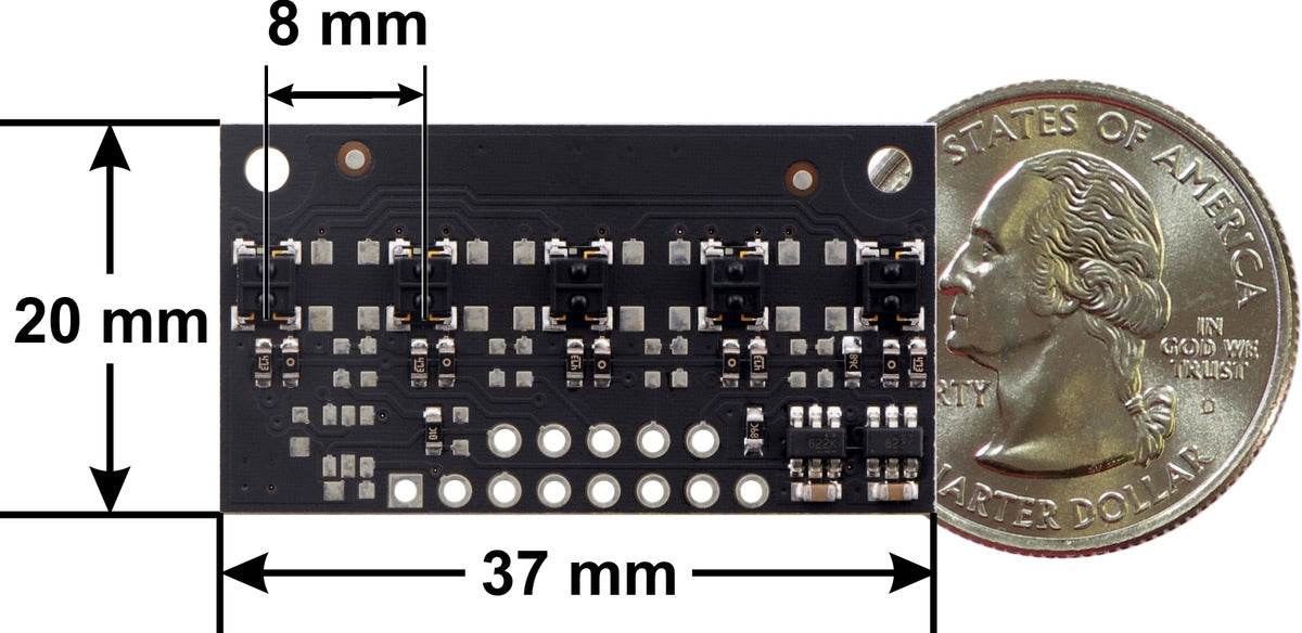 QTRX-MD-05A Reflectance Sensor Array: 5-Channel, 8mm Pitch, Analog Output, Low Current