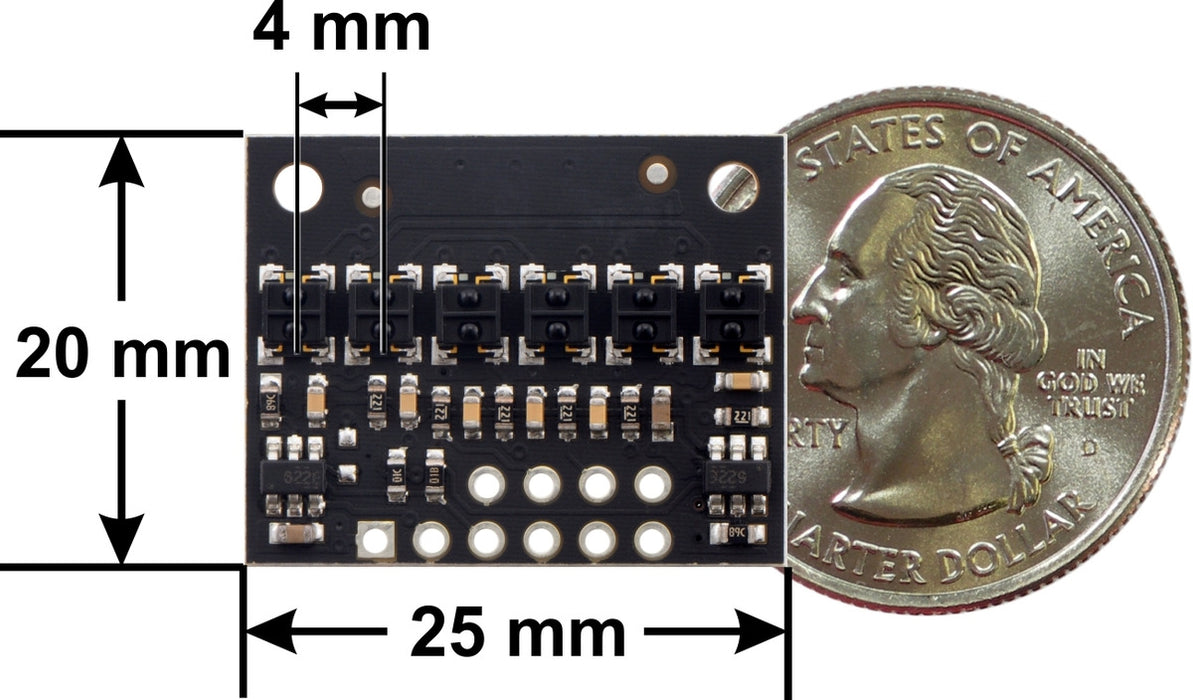 QTRX-HD-06RC Reflectance Sensor Array: 6-Channel, 4mm Pitch, RC Output, Low Current