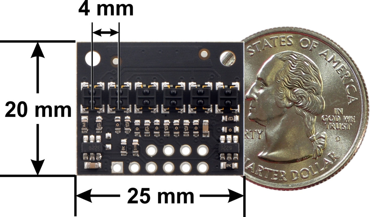 QTRX-HD-06A Reflectance Sensor Array: 6-Channel, 4mm Pitch, Analog Output, Low Current