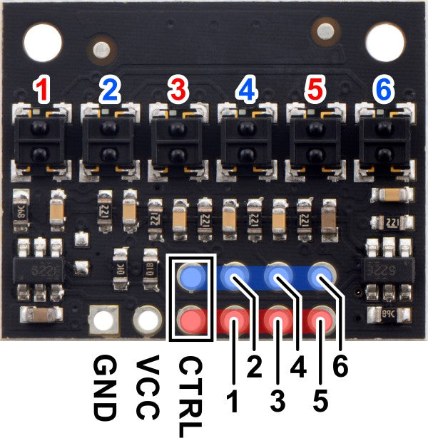 QTRX-HD-06RC Reflectance Sensor Array: 6-Channel, 4mm Pitch, RC Output, Low Current