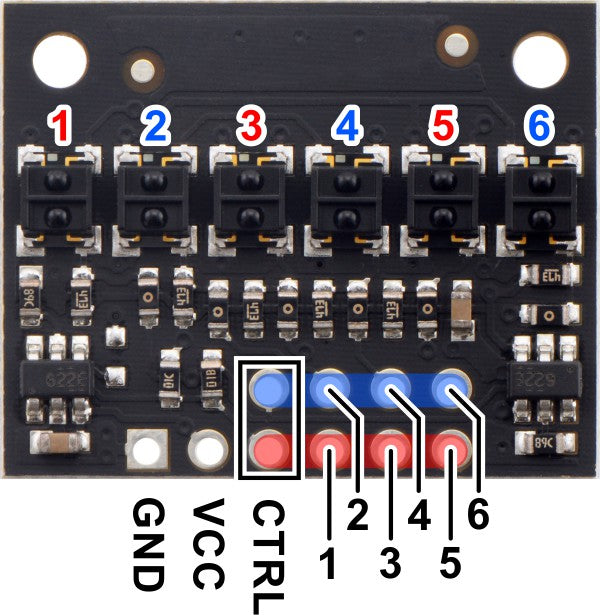 QTRX-HD-06A Reflectance Sensor Array: 6-Channel, 4mm Pitch, Analog Output, Low Current