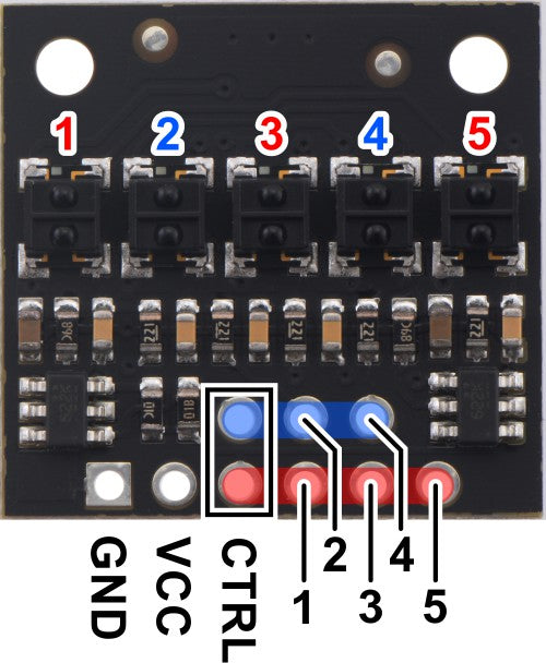 QTRX-HD-05RC Reflectance Sensor Array: 5-Channel, 4mm Pitch, RC Output, Low Current