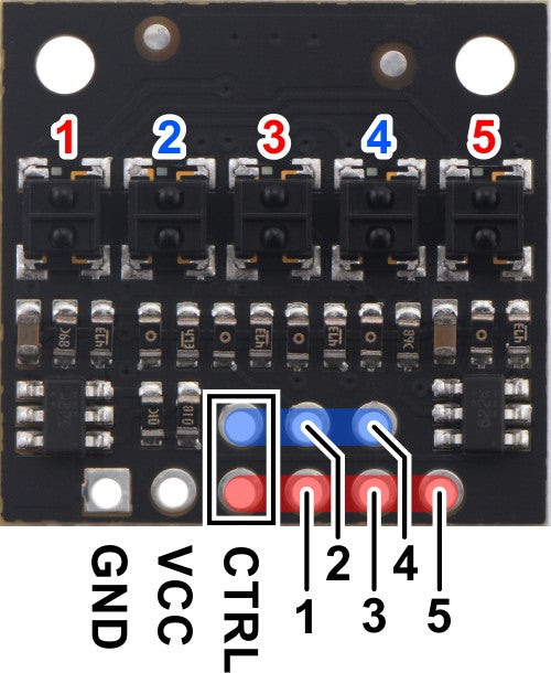 QTRX-HD-05A Reflectance Sensor Array: 5-Channel, 4mm Pitch, Analog Output, Low Current