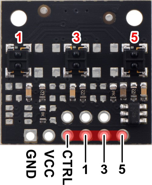 QTRX-MD-03RC Reflectance Sensor Array: 3-Channel, 8mm Pitch, RC Output, Low Current