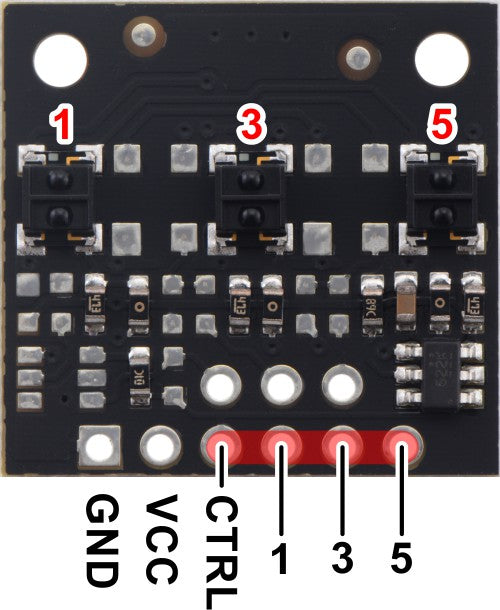 QTRX-MD-03A Reflectance Sensor Array: 3-Channel, 8mm Pitch, Analog Output, Low Current