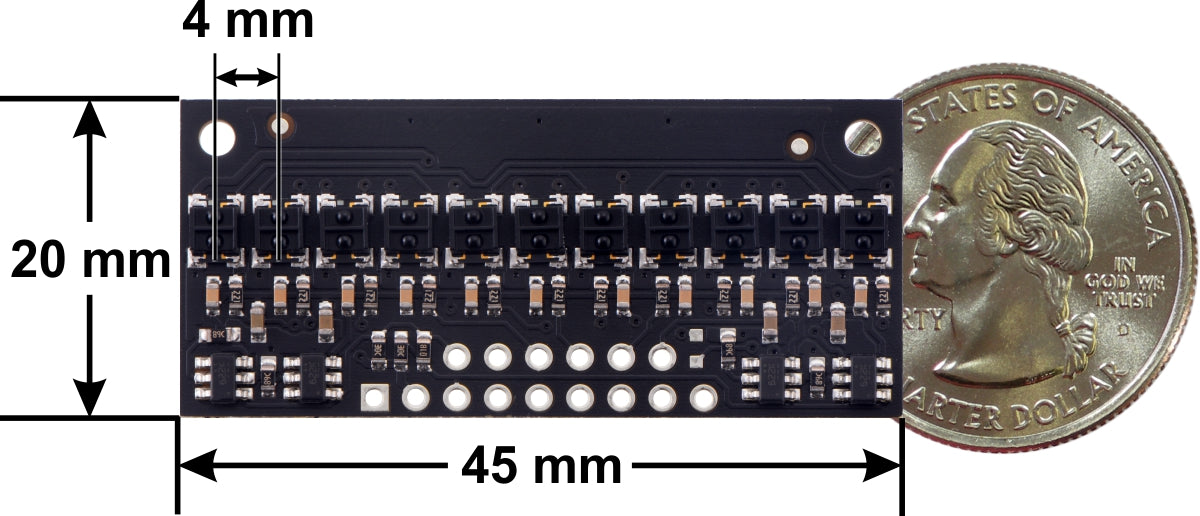 QTRX-HD-11RC Reflectance Sensor Array: 11-Channel, 4mm Pitch, RC Output, Low Current