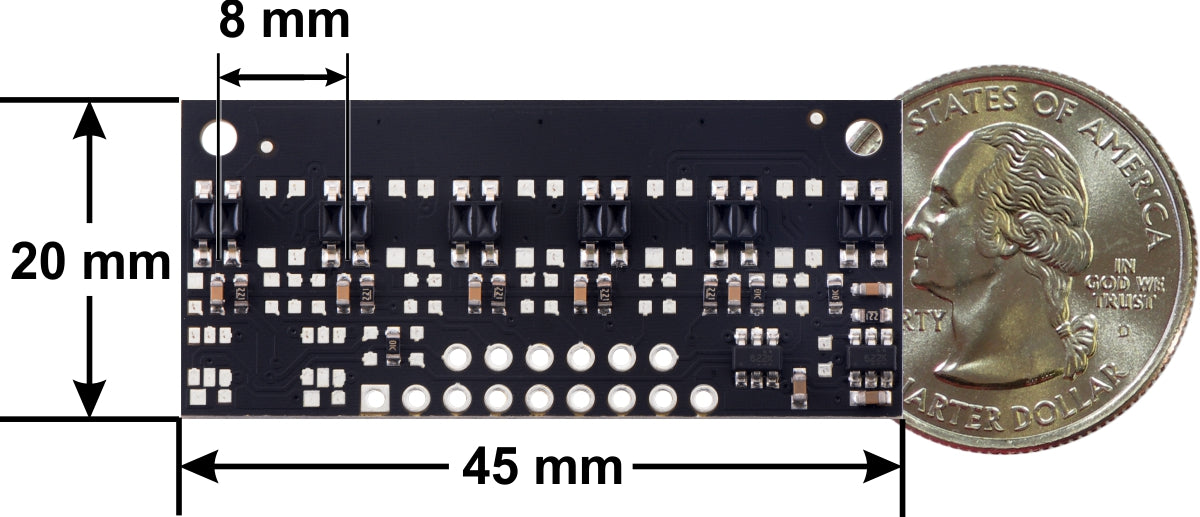 QTR-MD-06RC Reflectance Sensor Array: 6-Channel, 8mm Pitch, RC Output