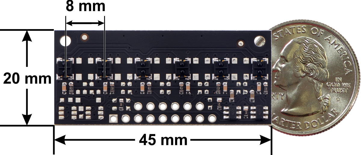 QTRX-MD-06RC Reflectance Sensor Array: 6-Channel, 8mm Pitch, RC Output, Low Current