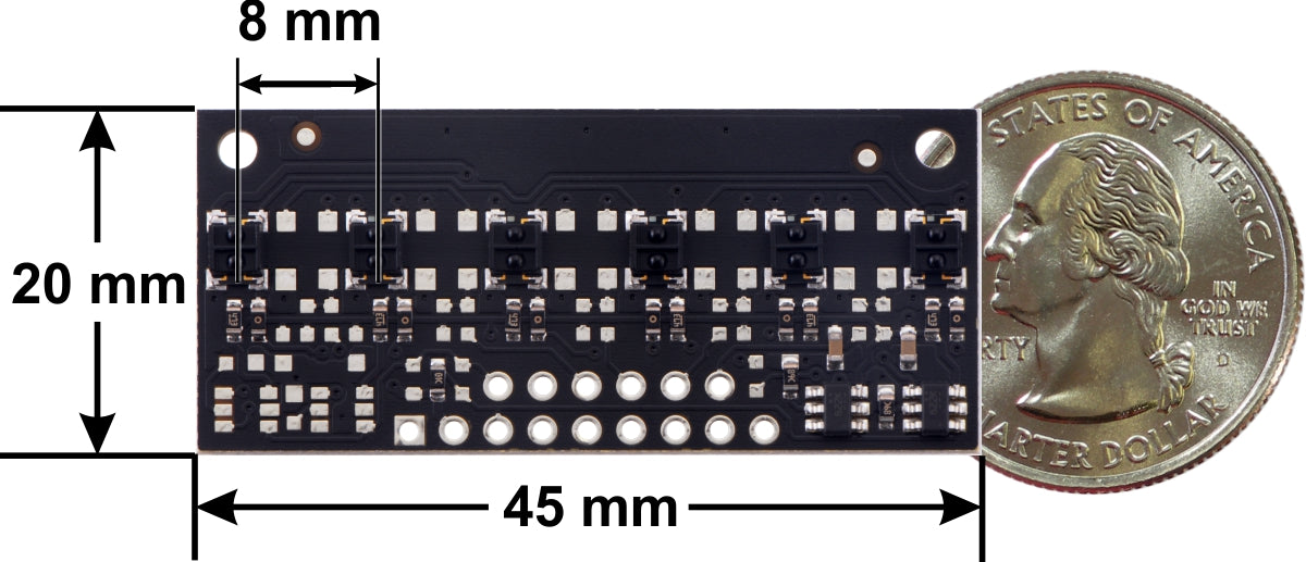 QTRX-MD-06A Reflectance Sensor Array: 6-Channel, 8mm Pitch, Analog Output, Low Current 