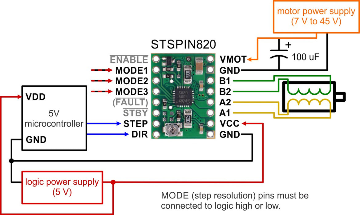 STSPIN820 Stepper Motor Driver Carrier (Header Pins Soldered)