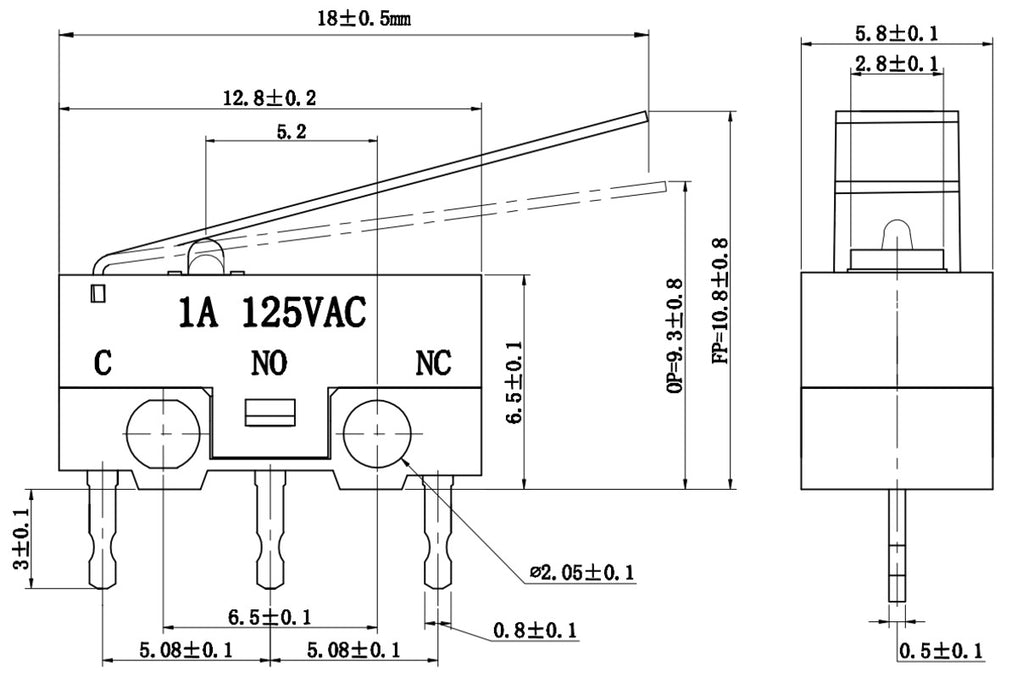 Mini Snap-Action Switch with 13.5mm Lever: 3-Pin, SPDT, 1A