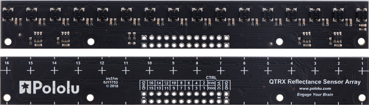 QTRX-MD-16RC Reflectance Sensor Array: 16-Channel, 8mm Pitch, RC Output, Low Current