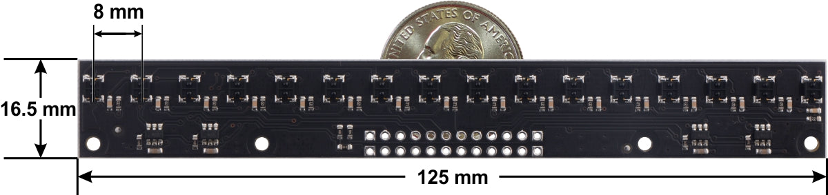 QTRX-MD-16RC Reflectance Sensor Array: 16-Channel, 8mm Pitch, RC Output, Low Current