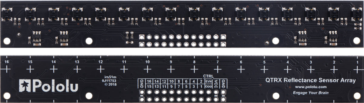 QTRX-MD-16A Reflectance Sensor Array: 16-Channel, 8mm Pitch, Analog Output, Low Current