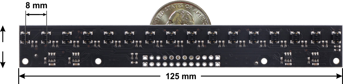 QTRX-MD-16A Reflectance Sensor Array: 16-Channel, 8mm Pitch, Analog Output, Low Current