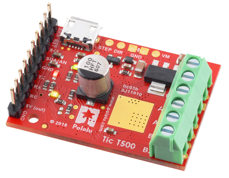 Tic T500 USB Multi-Interface Stepper Motor Controller (Connectors Soldered)