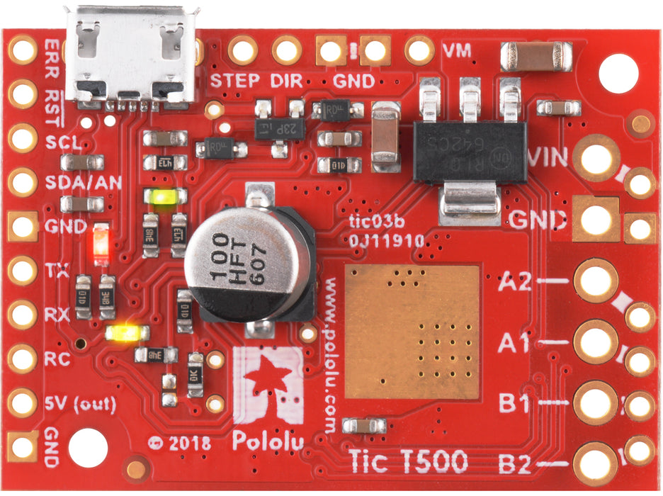 Tic T500 USB Multi-Interface Stepper Motor Controller (Connectors Soldered)