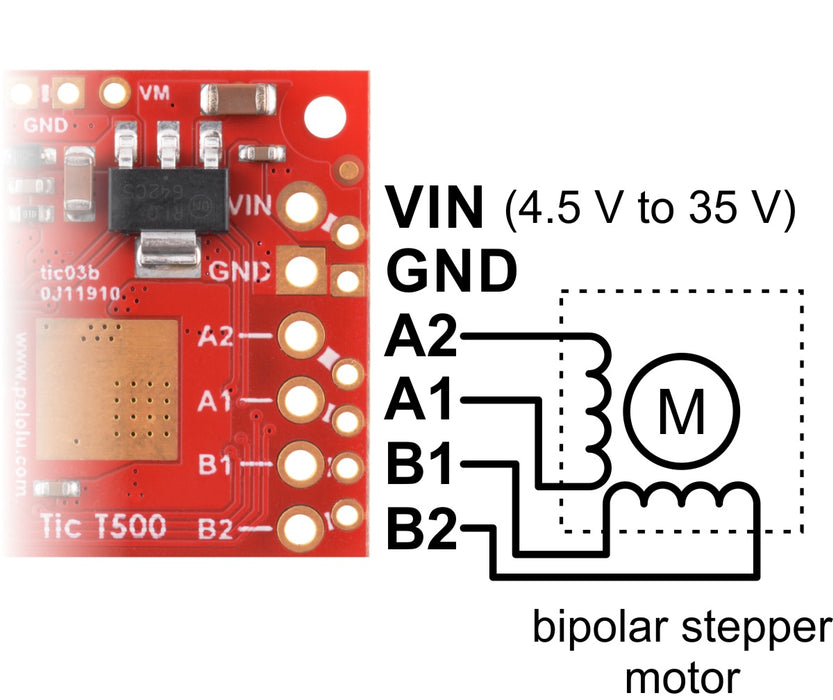 Tic T500 USB Multi-Interface Stepper Motor Controller (Connectors Soldered)