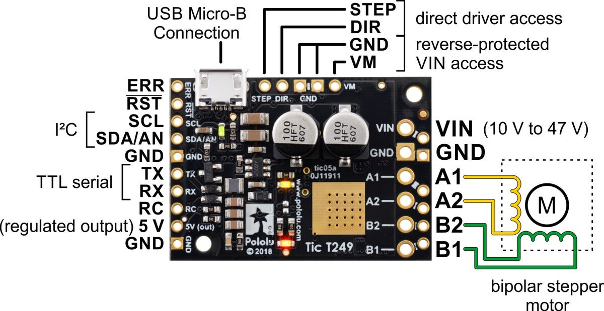 Tic T249 USB Multi-Interface Stepper Motor Controller