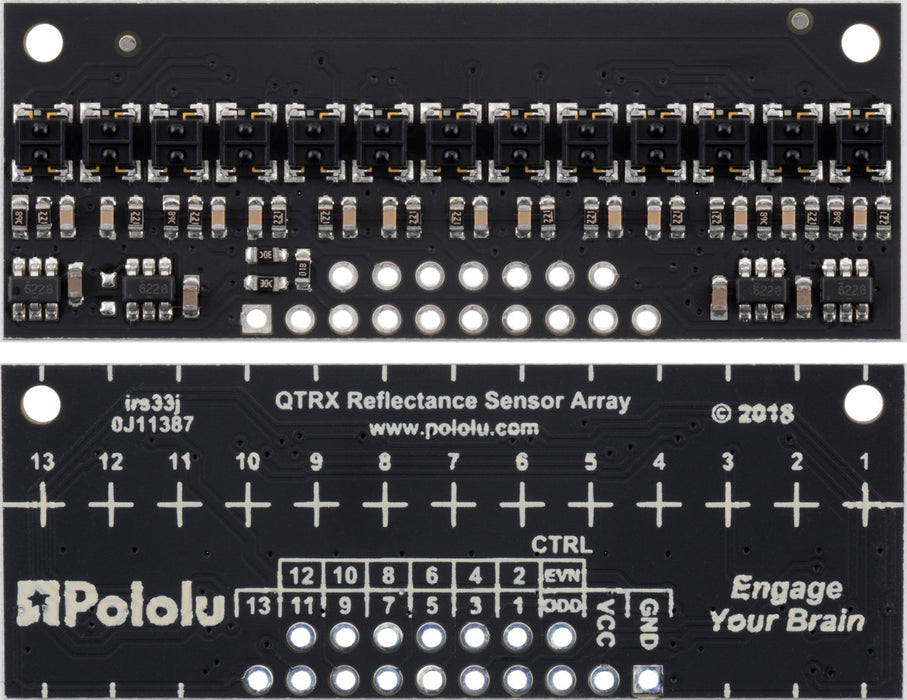 QTRX-HD-13RC Reflectance Sensor Array: 13-Channel, 4mm Pitch, RC Output, Low Current