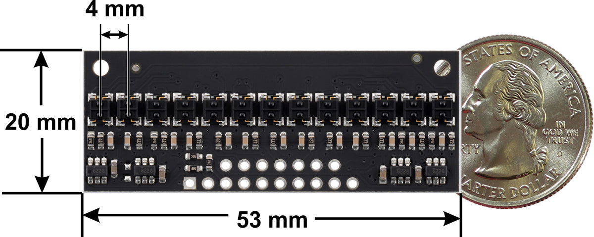 QTRX-HD-13RC Reflectance Sensor Array: 13-Channel, 4mm Pitch, RC Output, Low Current